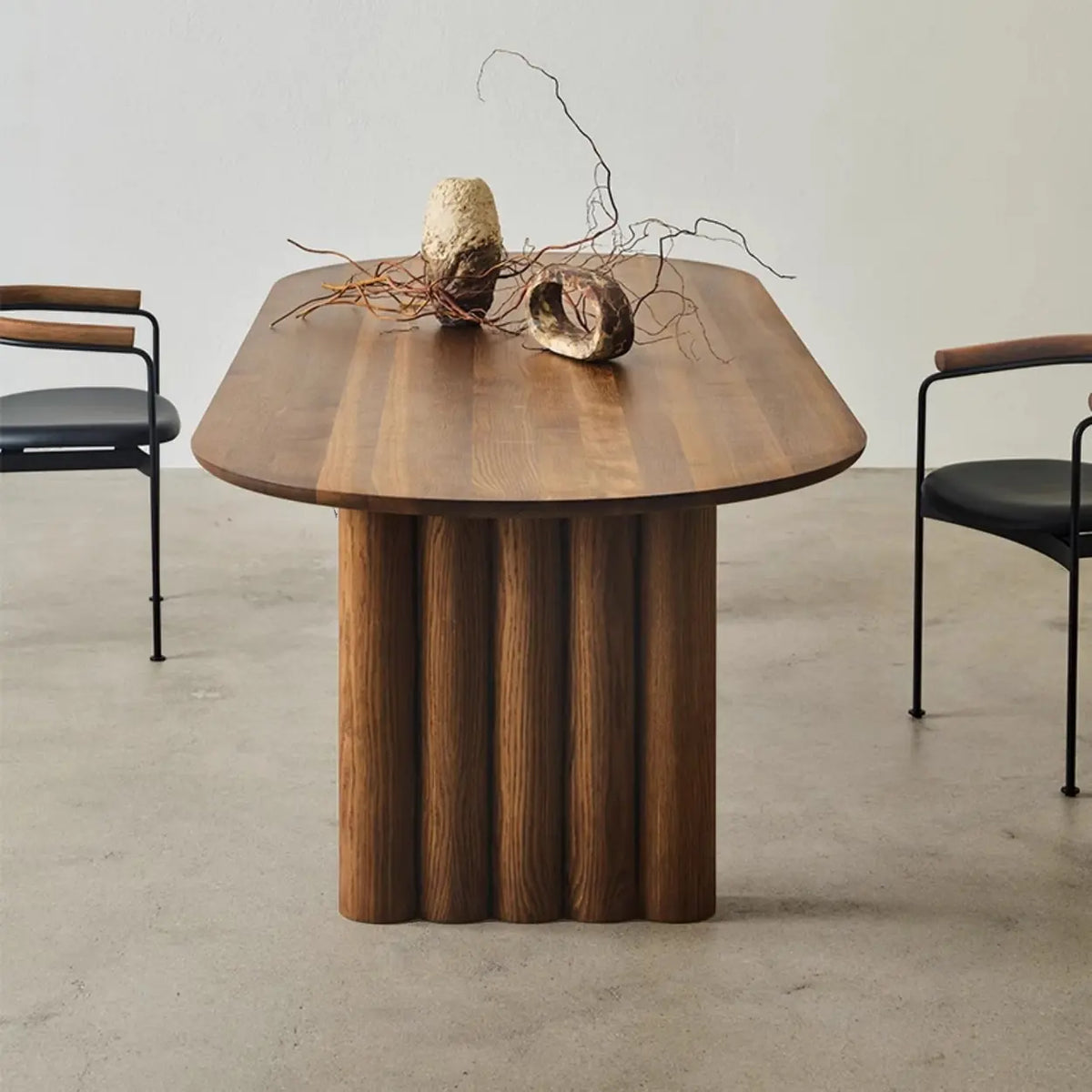 Scandinavian Minimalist Oval Wooden Fluted Base Dining Table
