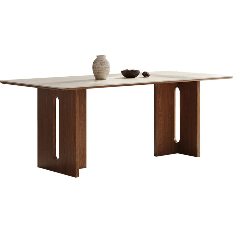 Scandinavian Minimalist Rectangle Beige Stone Top Dining Table