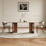Scandinavian Minimalist Rectangle Beige Stone Top Dining Table
