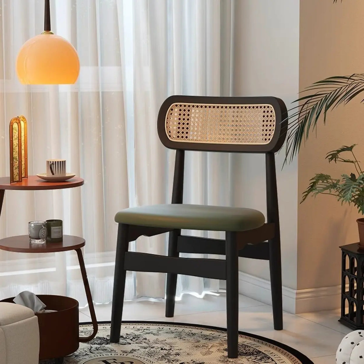 Scandinavian Rattan Open Back Dining Chair with Cushioned Seat
