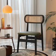 Scandinavian Rattan Open Back Dining Chair with Cushioned Seat