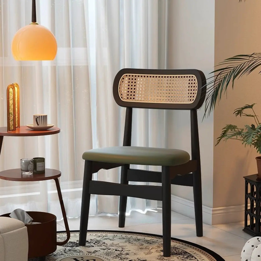 Scandinavian Rattan Open Back Dining Chair with Cushioned Seat