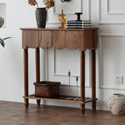 Scandinavian Rectangular Wood Console Table with Floor Shelf
