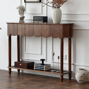 Scandinavian Rectangular Wood Console Table with Floor Shelf