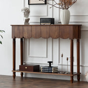 Scandinavian Rectangular Wood Console Table with Floor Shelf