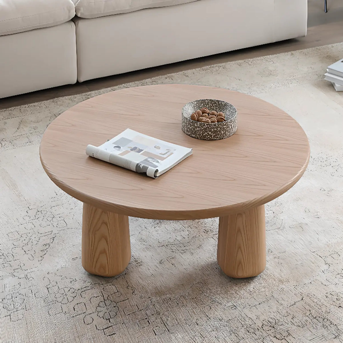 Scandinavian Round Natural Wood 3 Leg Coffee Table
