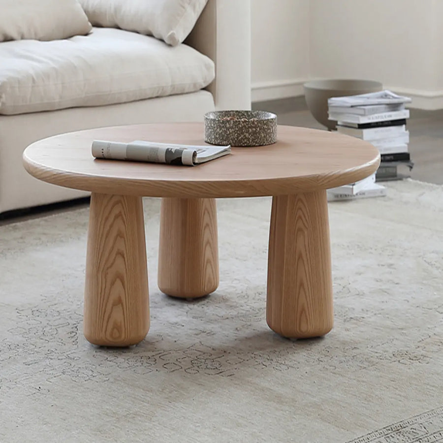 Scandinavian Round Natural Wood 3 Leg Coffee Table
