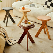 Scandinavian Small Wood Tripod Cross Legs Side Table