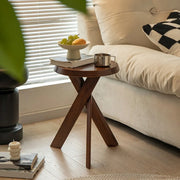 Scandinavian Small Wood Tripod Cross Legs Side Table