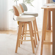 Scandinavian Swivel Wood Low Back Leather Padded Bar Stool