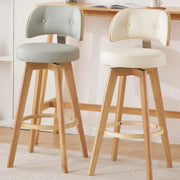 Scandinavian Swivel Wood Low Back Leather Padded Bar Stool