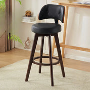 Scandinavian Swivel Wood Low Back Leather Padded Bar Stool