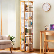 Scandinavian Vertical Tall Bamboo Rotating Bookshelf Tower