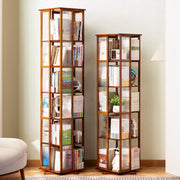 Scandinavian Vertical Tall Bamboo Rotating Bookshelf Tower