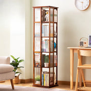 Scandinavian Vertical Tall Bamboo Rotating Bookshelf Tower