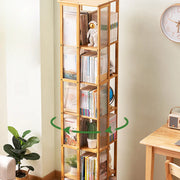 Scandinavian Vertical Tall Bamboo Rotating Bookshelf Tower