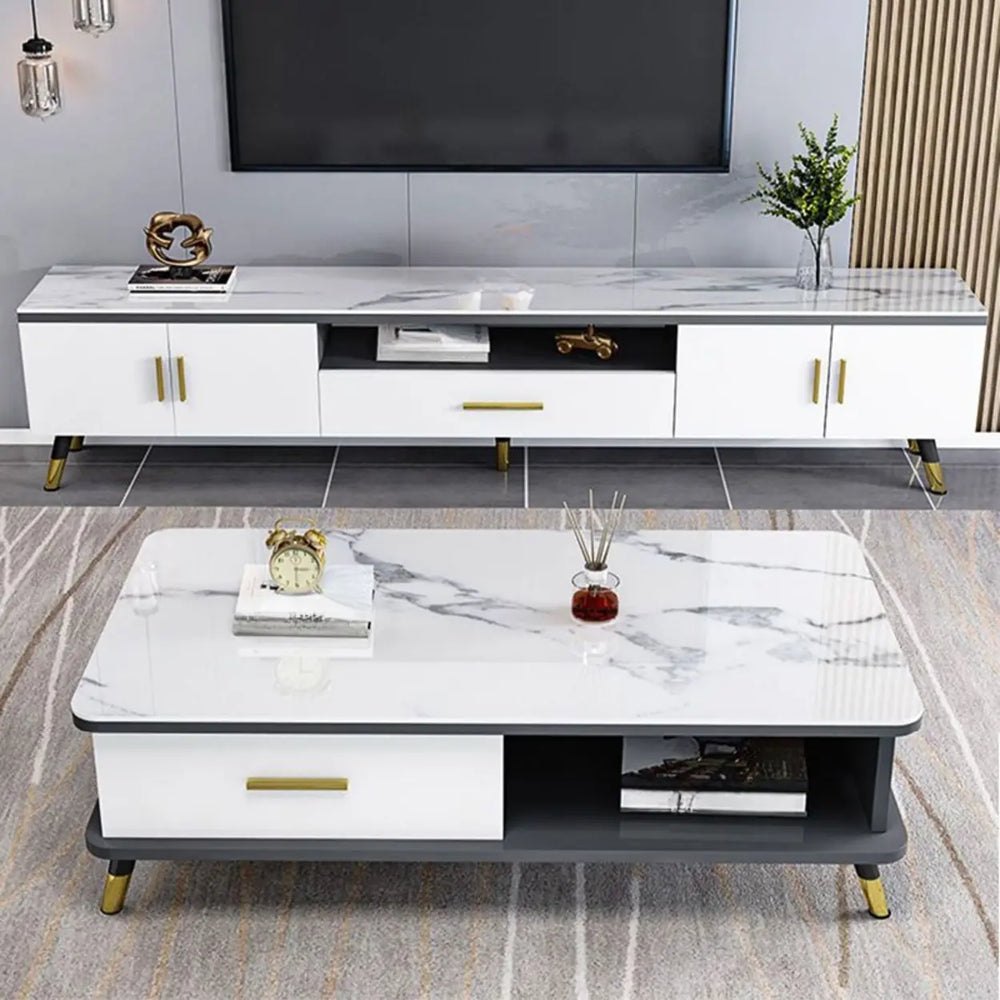 Scandinavian White Glass Cabinet Drawers TV Stand