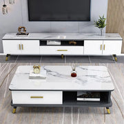 Scandinavian White Glass Cabinet Drawers TV Stand