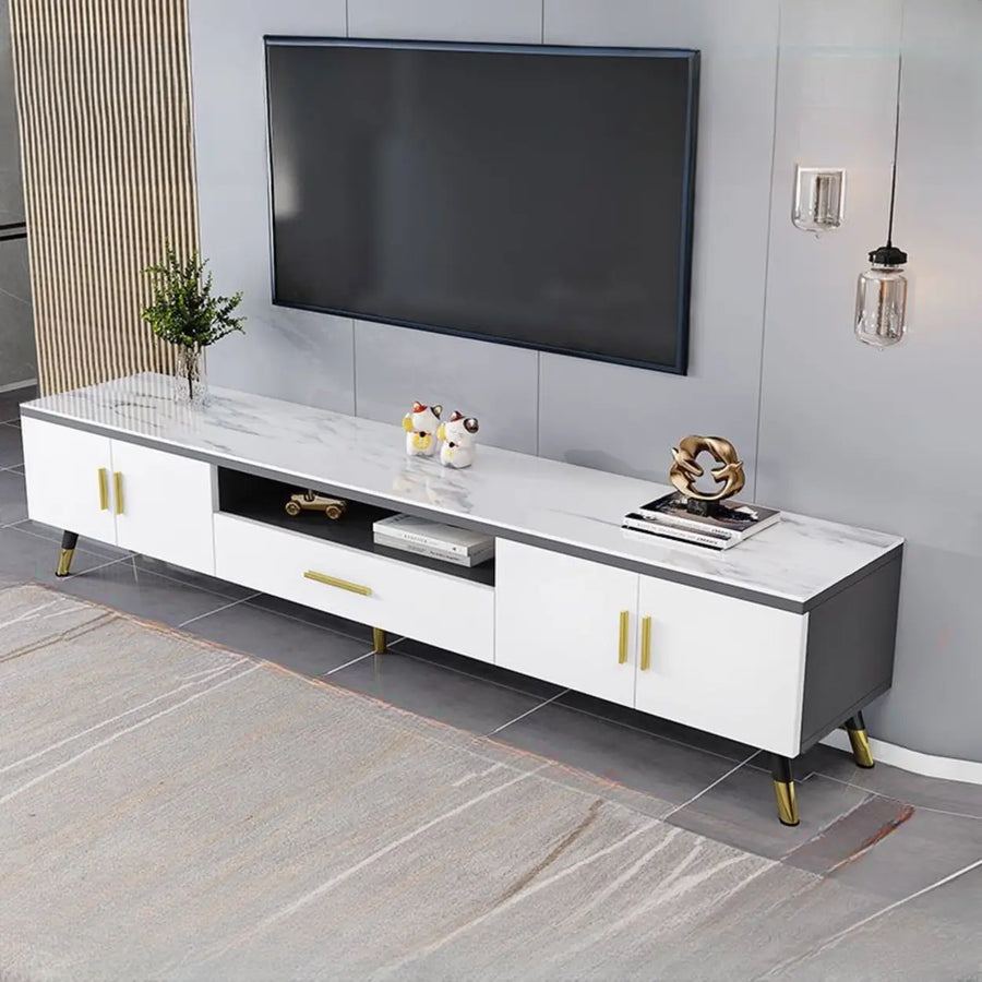 Scandinavian White Glass Cabinet Drawers TV Stand