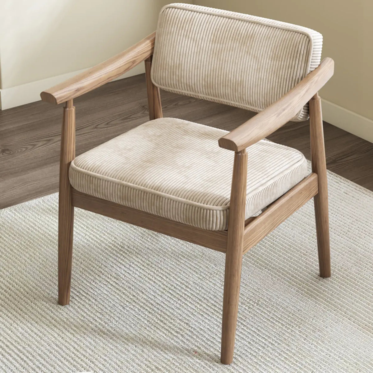 Scandinavian Wood Dining Chair with Padded Fabric Seat