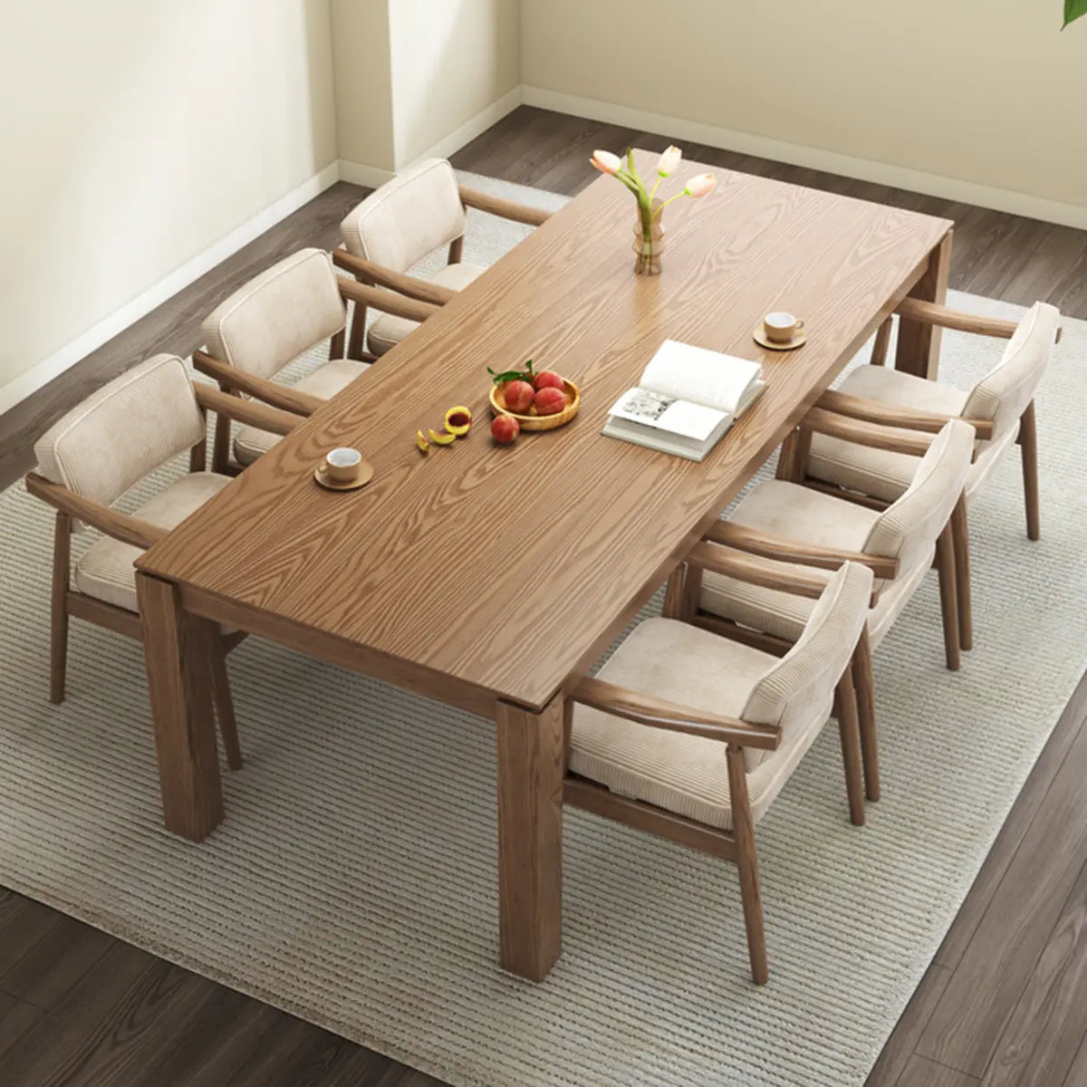 Scandinavian Wood Dining Chair with Padded Fabric Seat