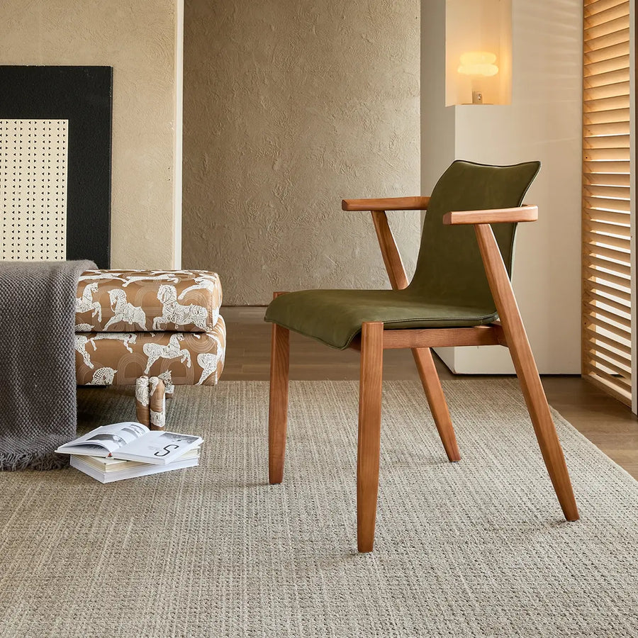 Scandinavian Wood Faux Leather Upholstered Arm Dining Chair