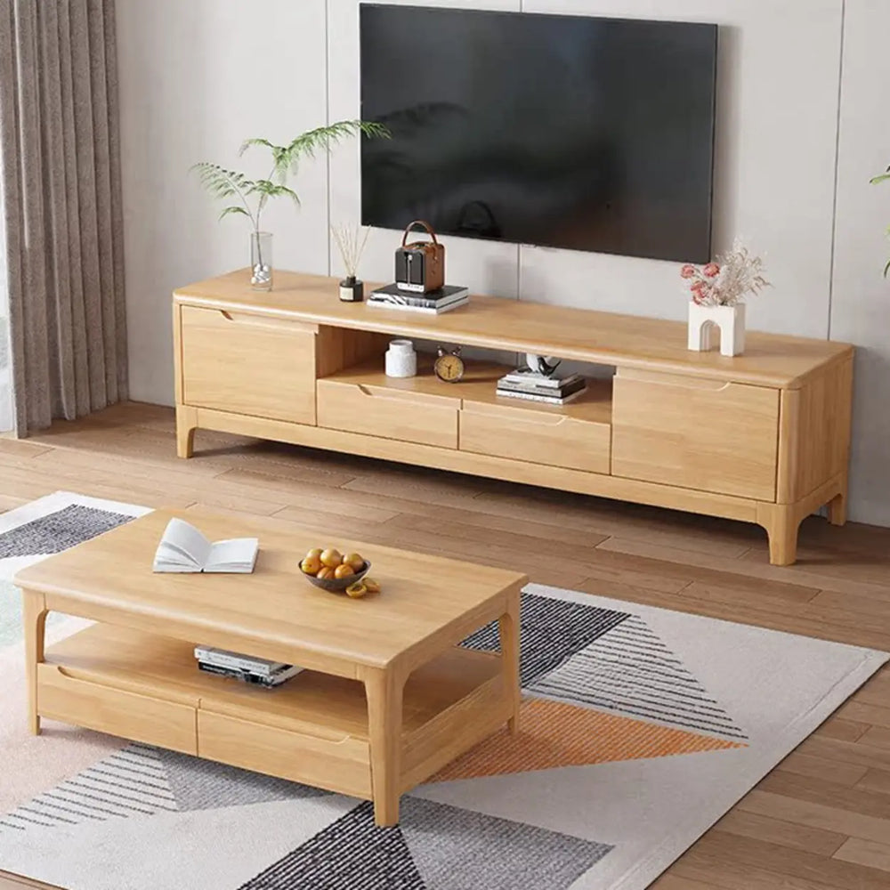 Scandinavian Wood TV Stand with Storage Drawers