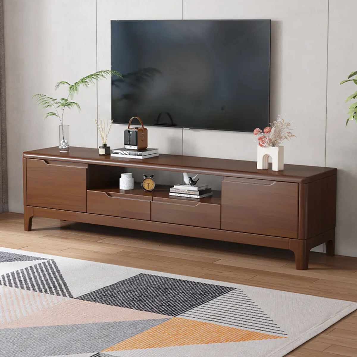 Scandinavian Wood TV Stand with Storage Drawers