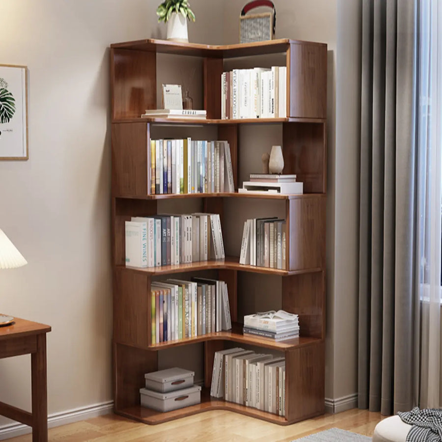 Scandinavian Wooden Vertical Corner L-Shaped Bookshelf