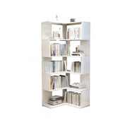 Scandinavian Wooden Vertical Corner L-Shaped Bookshelf