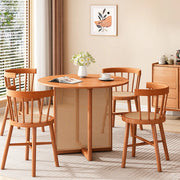 Scandinavian Woven Rattan Compact Round Wood Dining Table