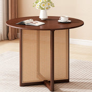 Scandinavian Woven Rattan Compact Round Wood Dining Table