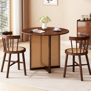 Scandinavian Woven Rattan Compact Round Wood Dining Table