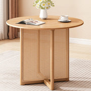 Scandinavian Woven Rattan Compact Round Wood Dining Table