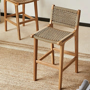 Scandinavian Woven Rope Wood Bar Stool with Low Back