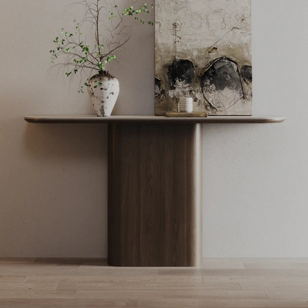 Scratch Resistant Rectangular Brown Wood Console Table