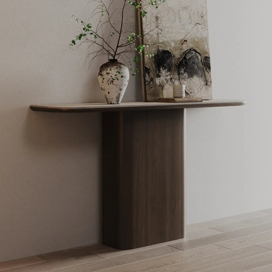 Scratch Resistant Rectangular Brown Wood Console Table