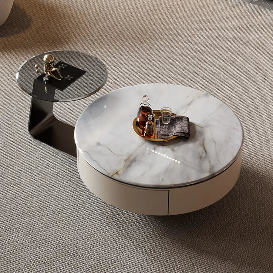 Scratch Resistant Round Marble Storage Coffee Table