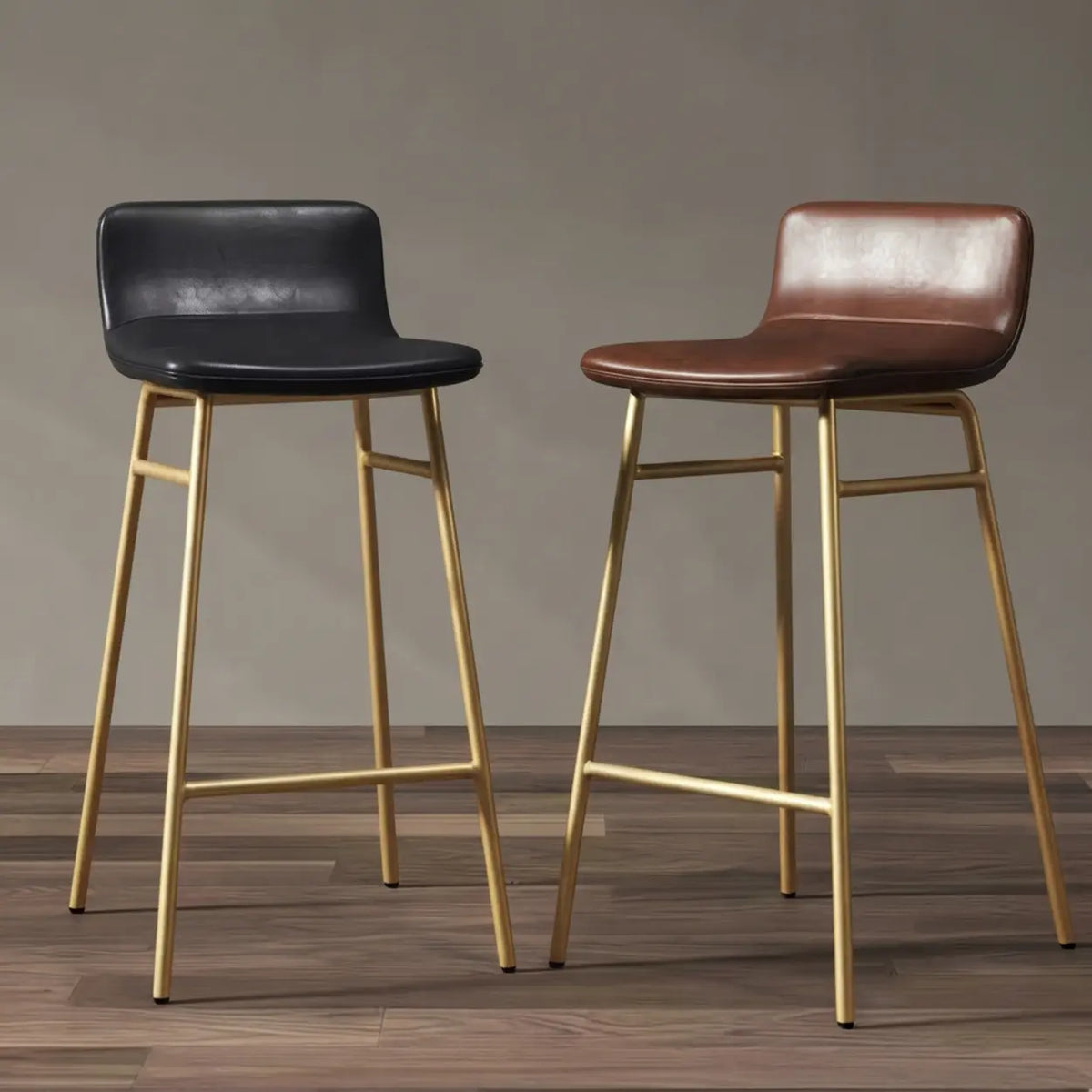 Set of 2 Faux Leather Counter & Bar Stools with Backrest and Metal Frame