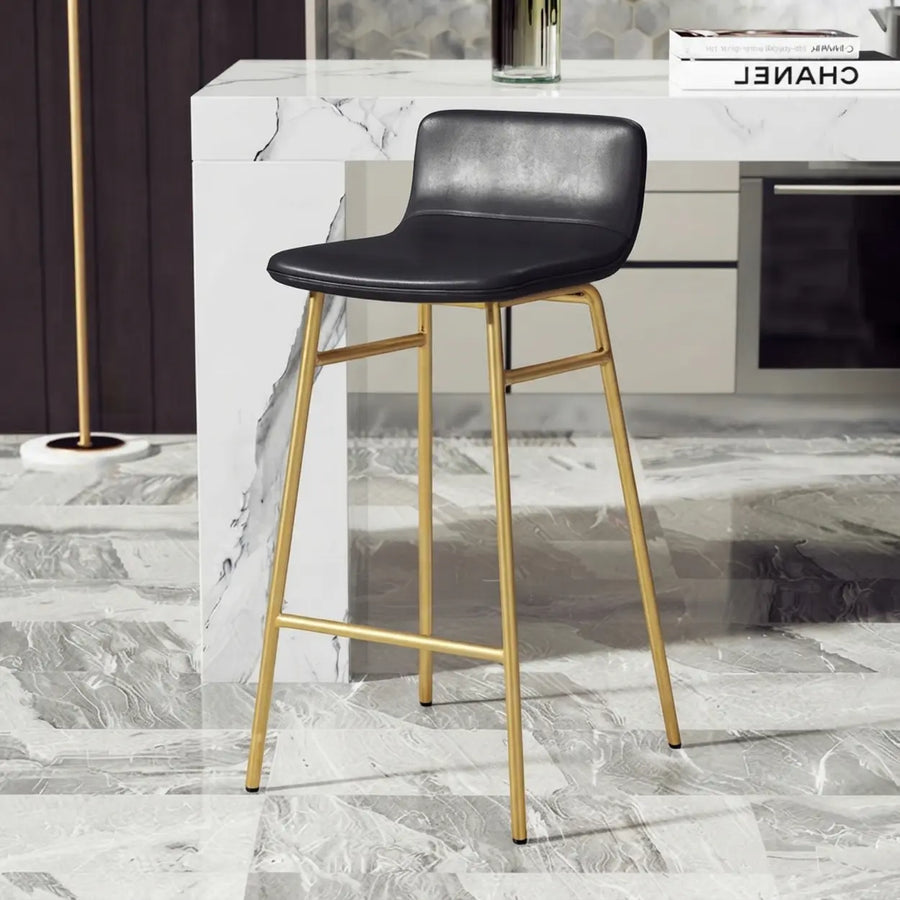 Set of 2 Faux Leather Counter & Bar Stools with Backrest and Metal Frame