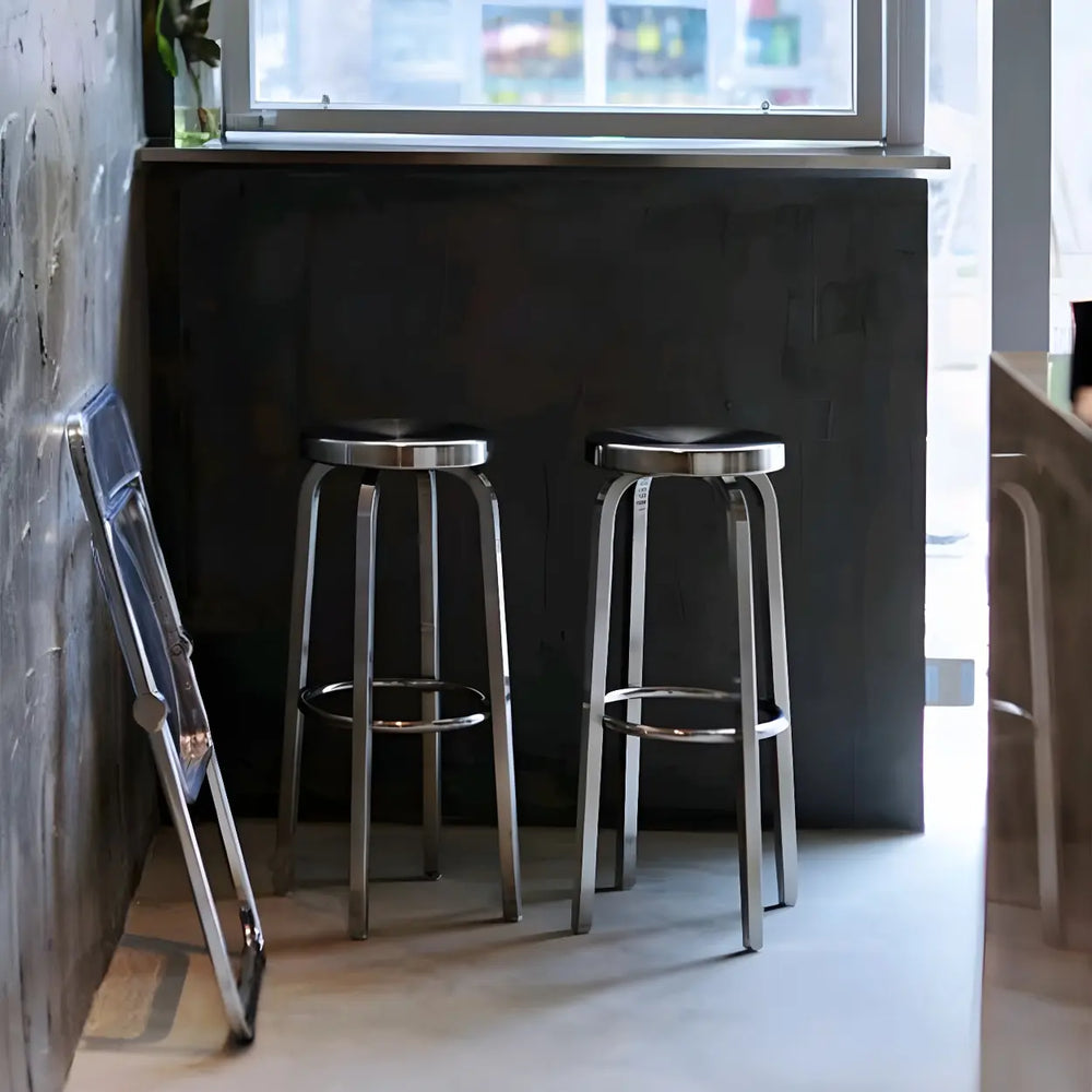 Silver Round Stainless Steel Backless Bar Stool