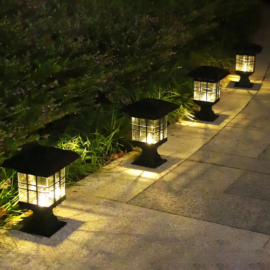 Simple Black LED Garden Pathway Lantern Pillar Light