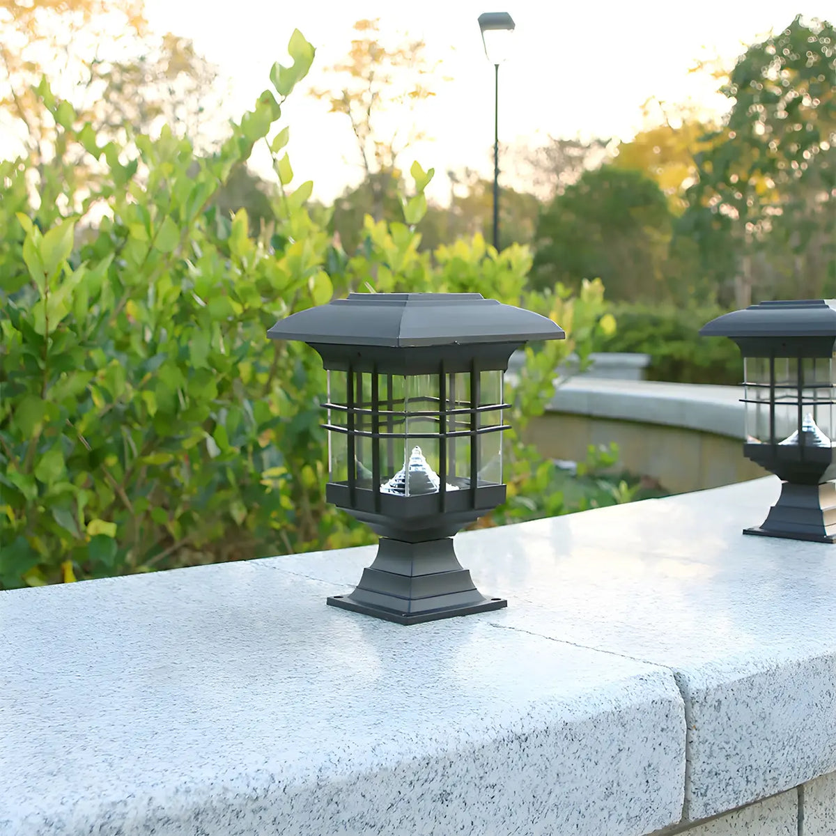 Simple Black LED Garden Pathway Lantern Pillar Light