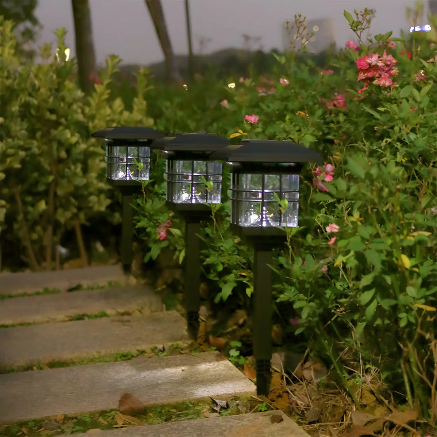 Simple Black LED Garden Pathway Lantern Pillar Light