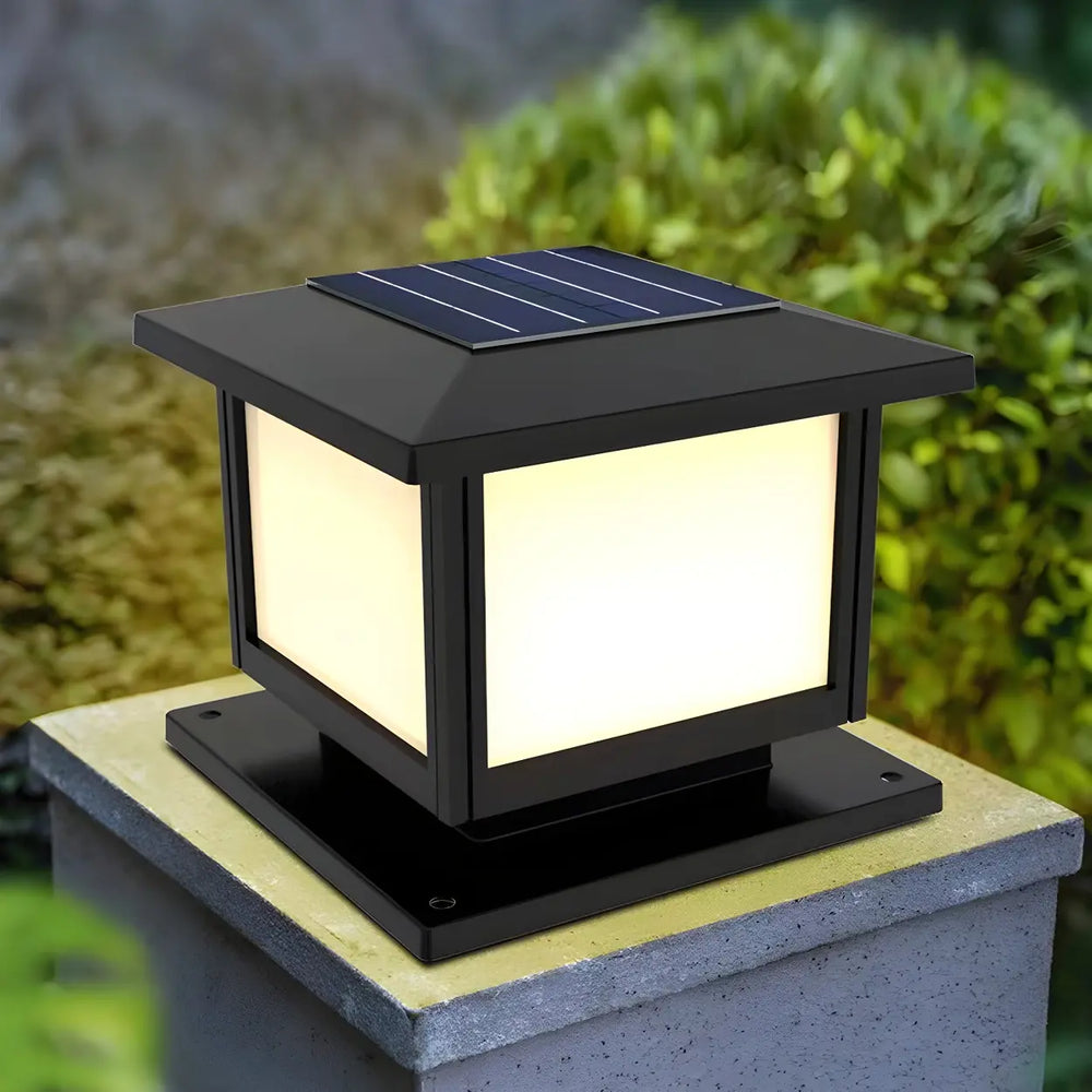 Simple Black Square Solar Outdoor Post Table Pillar Light