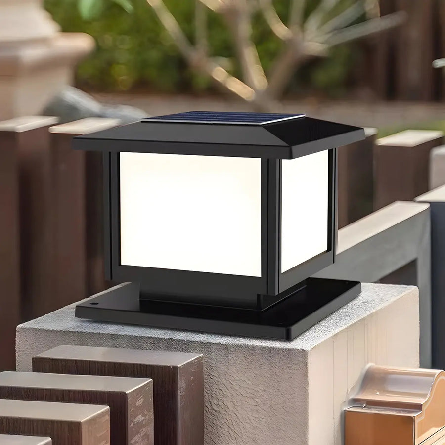 Simple Black Square Solar Outdoor Post Table Pillar Light