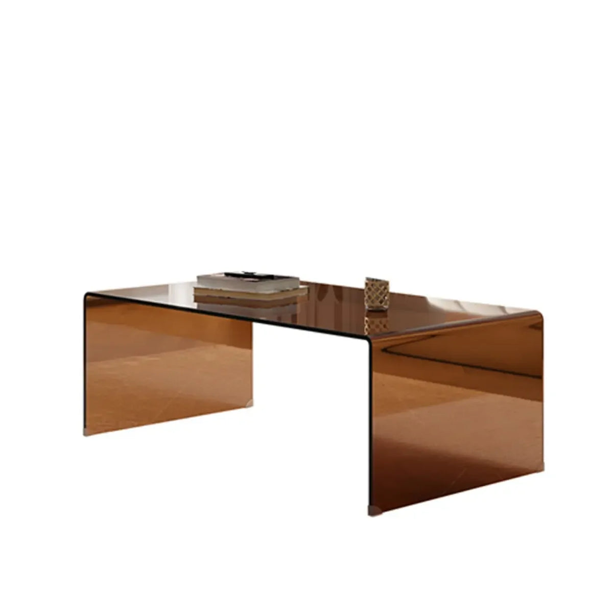 Simple Brown Glass Rectangular Sledge Coffee Table