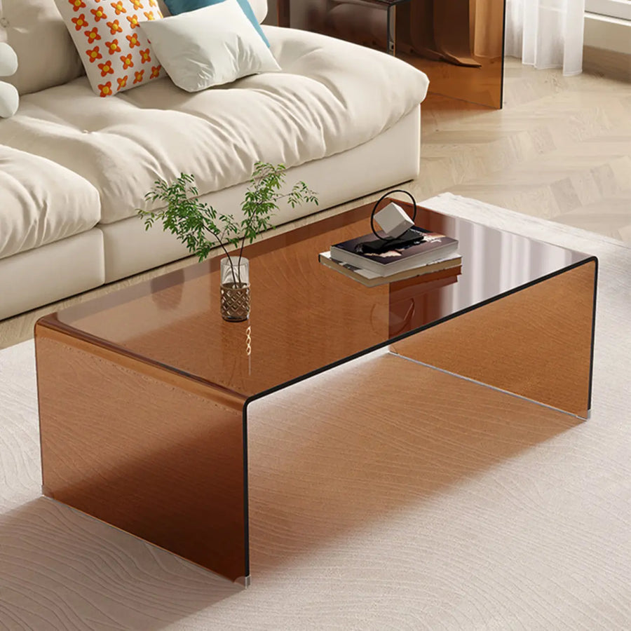 Simple Brown Glass Rectangular Sledge Coffee Table
