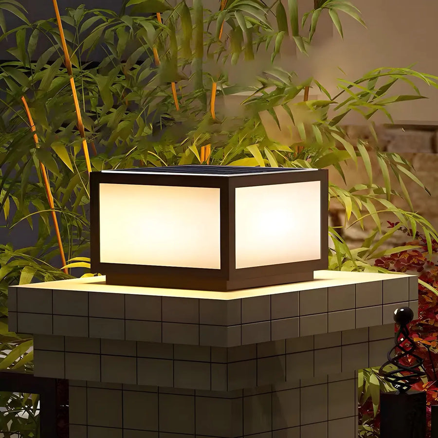 Simple White Solar Cube Outdoor Pillar Lamp