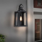 19.2-Inch Black Aluminum Outdoor Wall Lantern with Clear Glass Panels